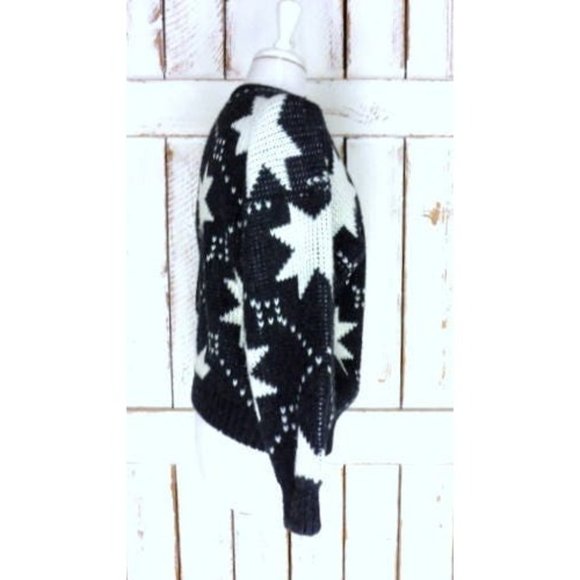 Vintage black grey white star holiday wool knit snow cabin pullover sweater - Picture 5 of 7